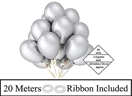 10 Inch Silver Metallic Balloons - (Pack Of 50)
