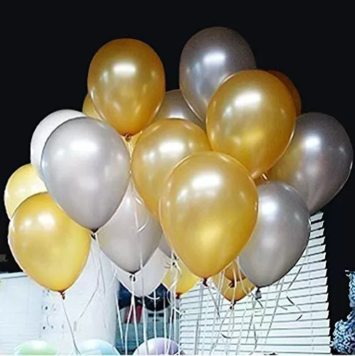 Just Flowers Metallic HD Toy Balloons Golden & Silver(Pack of 50)