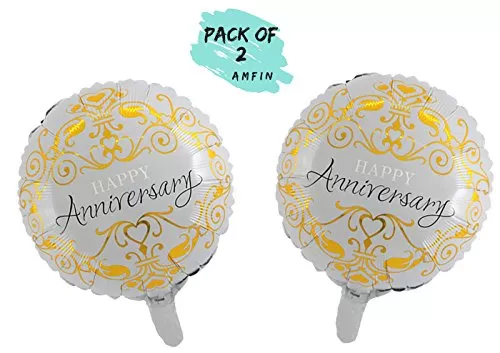 (Pack of 2) 17 Inch Happy Anniversary Round Foil Balloons / Happy Anniversary Balloons for Decoration / Brthday Theme Party Decorations (Design 1)