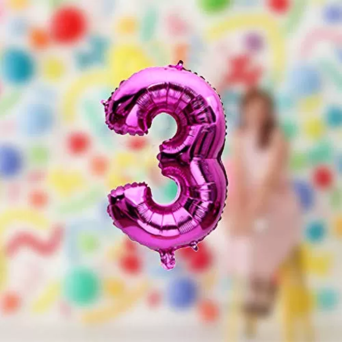 3 Number foil Balloon (Three) 3 Number Balloons for Brthday 3 Number Brthday Number 3 Balloons for Brthday - Pink