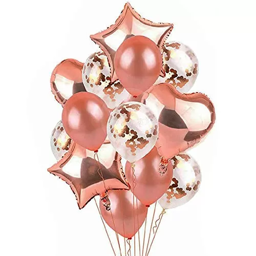 Balloons for Brthday Decoration Confitee Balloons Confetti Balloons for Brthday Party Confetti and Metallic Balloons for Brthday Decoration Items for Girls Rose Gold - Pack of 13