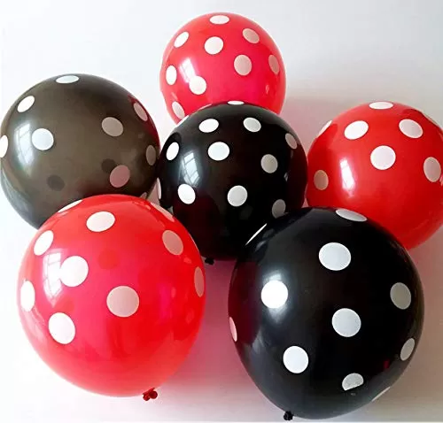 (Pack of 100) Black and Red Polka Dot Balloons- Pack of 100