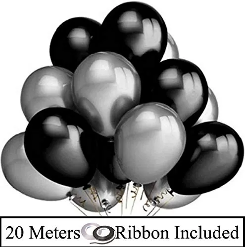 10 Inch (Pack of 50) Metallic Balloons Black&Silver for Brthday Decoration Decoration for Weddings Engagement Small Shower 1st Brthday Anniversary Party Theme Party Office Party