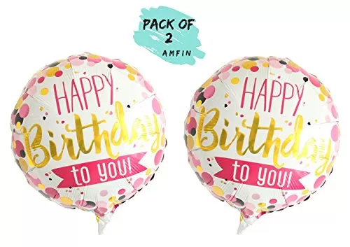 (Pack of 2) 17 Inch Happy Brthday Round Foil Balloons / Happy Brthday Balloons for Decoration / Brthday Theme Party Decoration