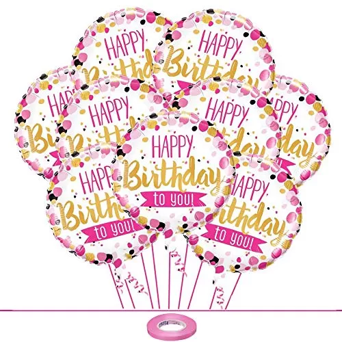 (Pack of 9) 18 Inch Happy Brthday To You Round Foil Balloons / Happy Brthday Balloons For Decoration / Brthday Party Supply / Foil Balloon Happy Brthday / 1st Brthday Party Props / Happy Brthday foil Balloon / Balloons for Decoration - Multi
