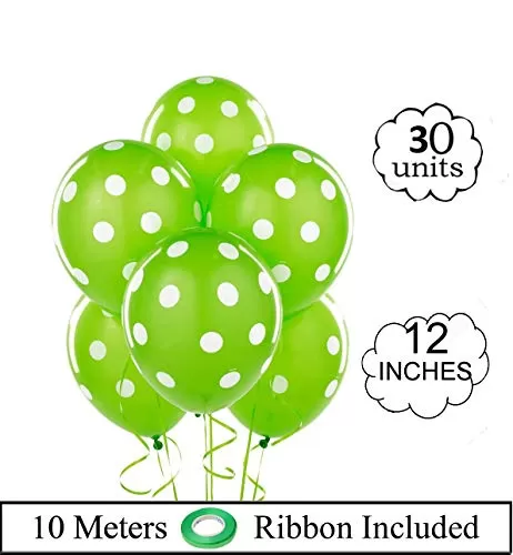 12 Inch (Pack of 30)Polka Dot Brthday Party Balloons - Green White dot