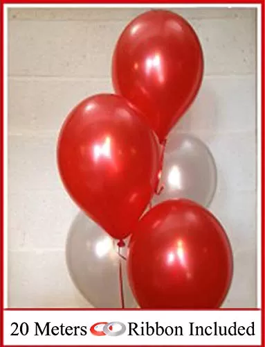 10 Inch (Pack of 50) Metallic Balloons for Brthday Decoration Weddings Engagement (Red and Silver)