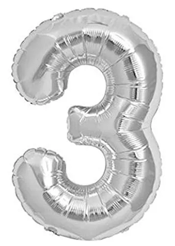 28" Inch 3 (Three) Number Foil Toy Balloon - Silver