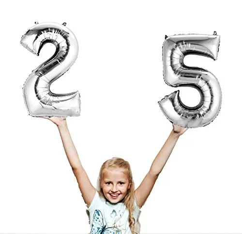 17" Inch Number 25 Foil Balloons for KDs Party Supplies (Silver)