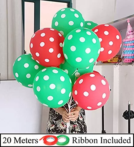 12-inch Green and Red Polka Dot Balloons - Pack of 50