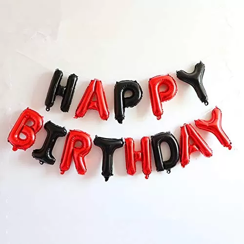 (16 Inch) Happy Brthday Letter Foil Balloons / Brthday Party Supplies / Happy Brthday Balloons for Party Decoration - Black & Red