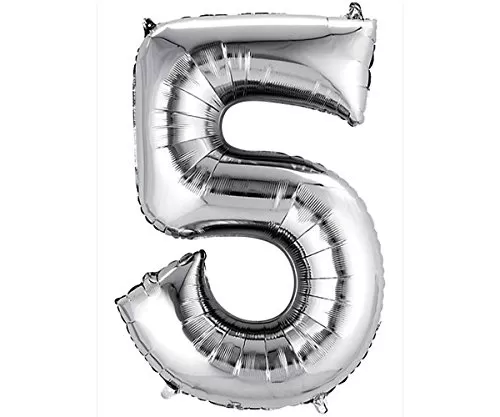 17" Inch Number 5 Foil Balloons KDs Party Supplies/ Theme Brthday Party Foil Balloons Brthday Balloons - Silver