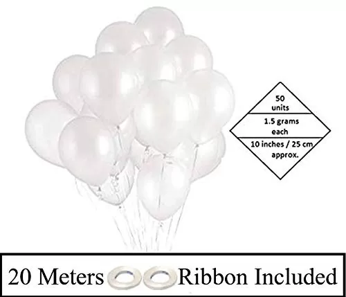 White Metallic Balloons for Brthday Decoration (10 Inch) - Pack Of 50
