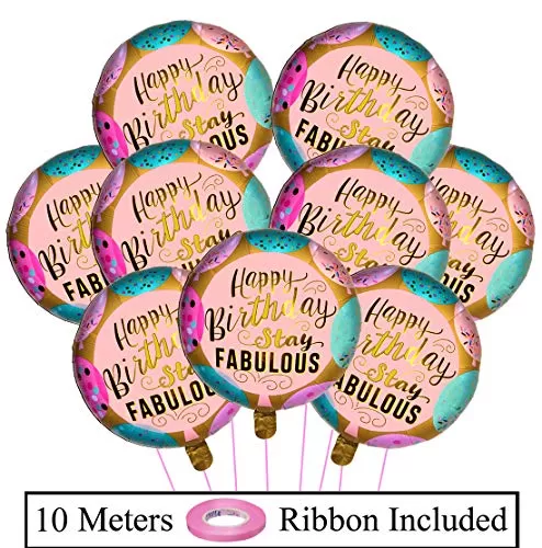 (Pack of 9) 18 Inch Happy Brthday Stay Fabulous Round Foil Balloons / Happy Brthday Balloons for Decoration / Brthday Party Supply / Happy Brthday Foil Balloons - Multi