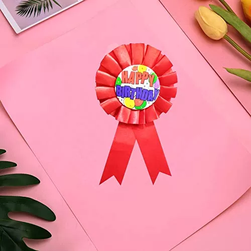 Happy Brthday Ribbon Badge Balloon Design for Party Favor Brthday - Red with Pin (Pack of 1)