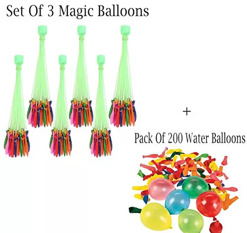 Magic Balloon Water Balloons Mix Color Crazy Quick Fill in 60 Seconds with 200 Water Balloons (with Set of 3 Magic Balloons)