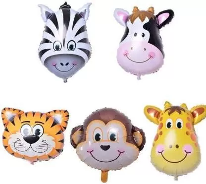 5 pcs Jungle Theme Animal foil Balloon with Stick Theme Party Supplies (Jungle Theme Animal Balloon)