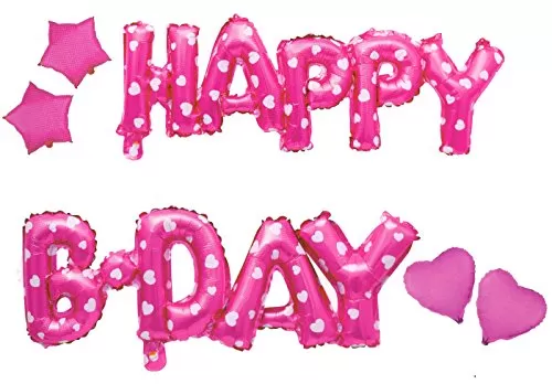(10 inch) Happy Brthday Foil Balloons / Happy B-Day Balloons for Brthday Decoration / Brthday Party Supplies Combo - Pink