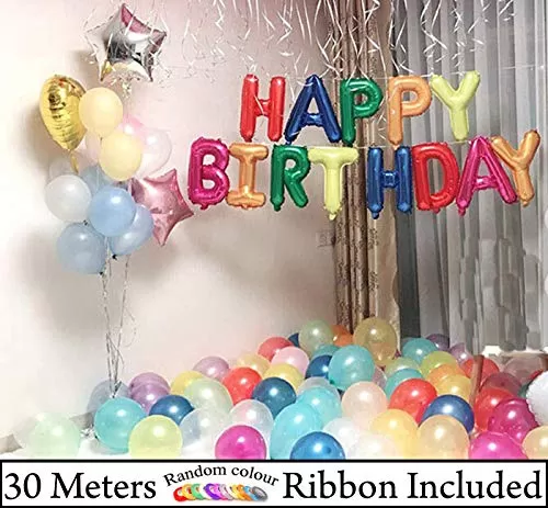 (Pack of 72) Happy Brthday Letter Foil Balloons Set Decoration Combo Brthday Balloons for Decoration - Multi