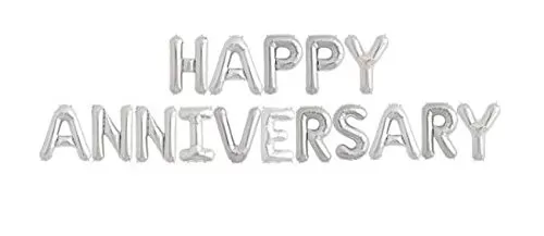 Happy Anniversary Letter Foil Balloon/ Anniversary Party Decoration Items ( 16 Letters) - Silver