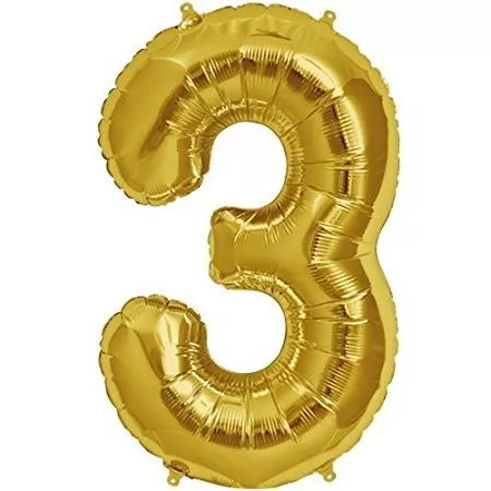 "Number Three" Foil Toy Balloons - (Gold)-16 Inch (Golden-Number-3)