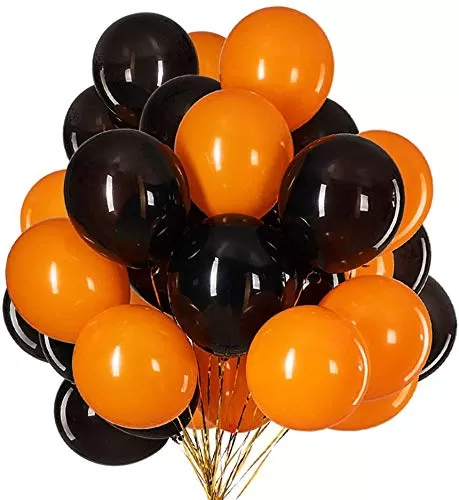 Halloween Themed Balloons- Pack of 100 for Halloween Party Decorations (Black & Orange)