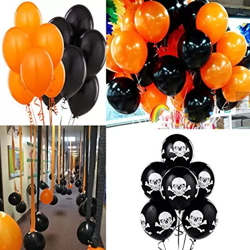 Horror Scary Halloween Theme Party Balloon Combo 10 Plain Orange Balloon +10 Plain Black Balloon + 10 Danger Face Balloon ( Pack of 30 )