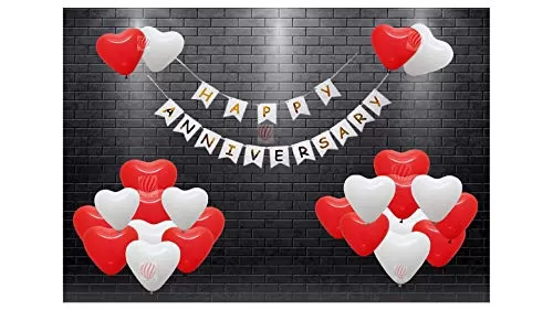 Pack of 51 Happy AnniversaryBanner with red White hert Shaped Balloons for Anniversary Party Decorations
