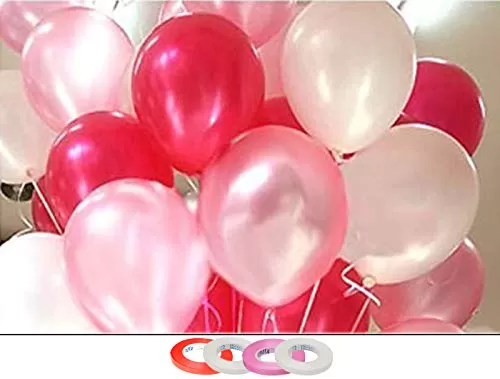 (Pack of 100) 10 Inch Pink Red & White Metallic Balloons with Matching Ribbon for DecorationBalloon for Brthday Decor/Anniversary/Party/Small Shower/Party/Home Decor
