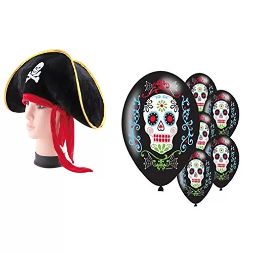 Halloween Theme Party Pirates Theme Party Pirates Hat Pirates MaskPirates Halloween Balloons Scary Horrors Them Party Props Brthday Theme Party Props Party Supply Item (ONLY 20 Halloween Balloons+ 6 Hats)