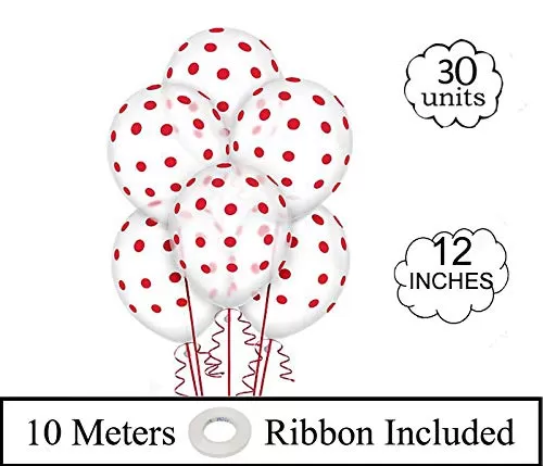 12 Inch (Pack of 30) Polka Dot Brthday Party Balloons - White red dot