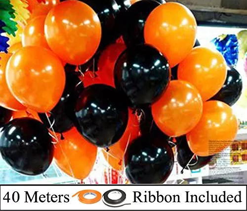 10 Inch (Pack of 100) Metallic Balloons Orange & Black with 40m Curling Ribbon for Brthday Decoration Decoration for Weddings Engagement Small Shower 1st Brthday Anniversary Party