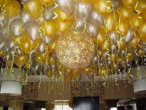Products HD Metallic Finish Balloons for Brthday / Anniversary Party Decoration ( Golden Silver ) Pack of 60