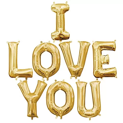 I Love You" Gold Letter foil Balloons for Brthday Anniversary Valentine Balloons for Decoration (I Love You-Gold Letter Foil Balloon)