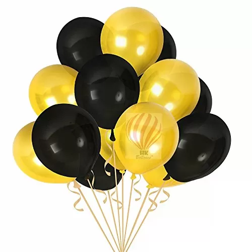 10 Inch Metallic Latex Black and Gold Brthday Balloons - Pack of 100 Pieces