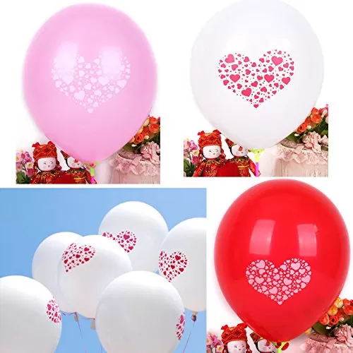 ( Pack of 30) Small hert Shaped Printed Balloons for Brthday Anniversary Decorations (Small-Printed-hert-RedPinkWhite)