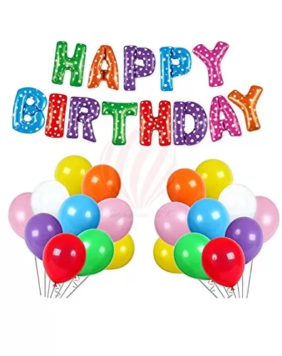 Party HubHappy Brthday Letter Foil Balloon Banner + 50 Latex Balloons (Pack of 63)