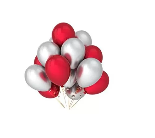 Metallic Brthday Balloons for Decoration (Pack of 50 Red & Silver)