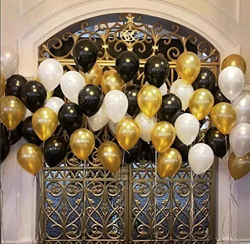 Metallic Brthday Balloons for Decoration BlackGolden and White Latex Balloon for Balloons for Decoration( Pack of 50)