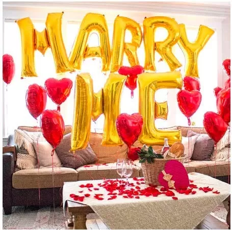 " Marry Me" Letter Balloons with 5 pcs hert Shaped foil Balloons forValentine's Day Proposal . ("Marry Me" Proposal Letter Balloons)