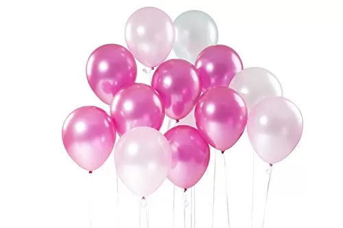 Pack of 100 White Magenta and Pink Metallic Latex Balloons for Bridal or Small Shower Decorations