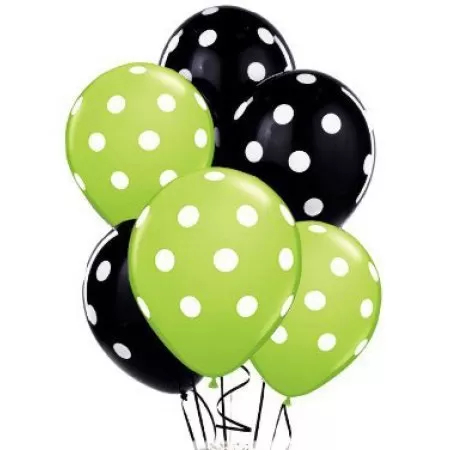 Polka Dot Brthday Party Balloons (Black & Green)- Pack of 25