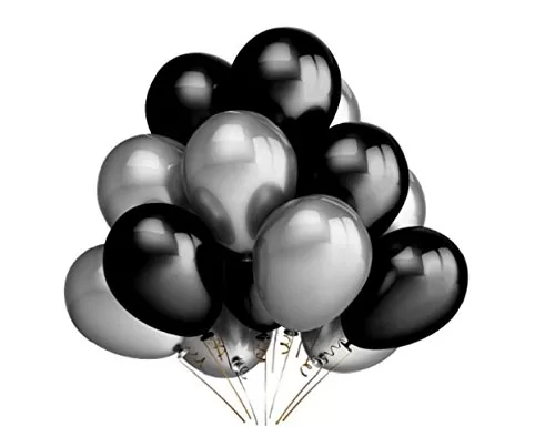 Balloons for Brthday Decorations (Metallic Silver and Black) (Pack of 100)