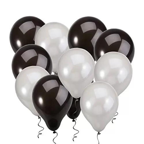Balloons for Brthday Decorations (Metallic Silver and Black) (Pack of 50)