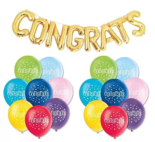 Gold Congratulation Party Decorations foil Balloons with Printed Congrats Balloons for Decorations (Congratulations Balloons Set)