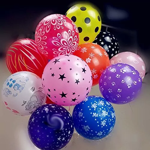 Pack of 30 Colorful 12" inches Large Assorted Color Mixed Printed Balloons for Brthday Decoration