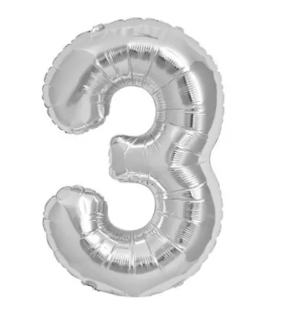 Three Number Foil Toy Balloon 28 Inch - Silver