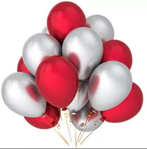 Products HD Metallic Finish Balloons for Brthday / Anniversary Party Decoration ( Red Silver ) Pack of 50