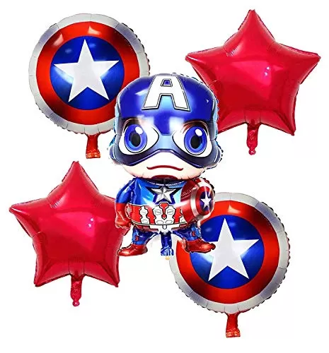 Party Decoration Foil Balloon Set of 5 pcs- KDs Brthday Chiller Party Small Shower Theme (Captain America) Foil Balloon Bouquet (Set of 5) Theme Party Supplies (Captain America Themed)