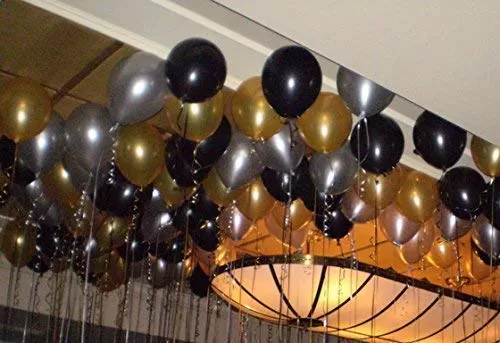 Products Metallic HD Toy Balloons Brthday / Anniversary Balloons Golden Silver Black (Pack of 50) (Size - 9 inches)